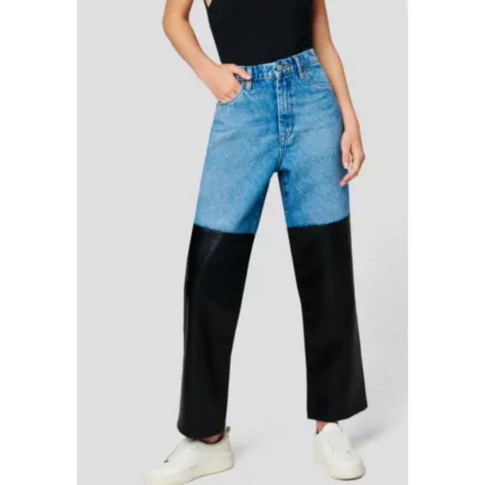 Blank Nyc Baxter Ribcage Straight Leg Jean Women's Faux Leather Color Block 25 - Picture 10 of 10